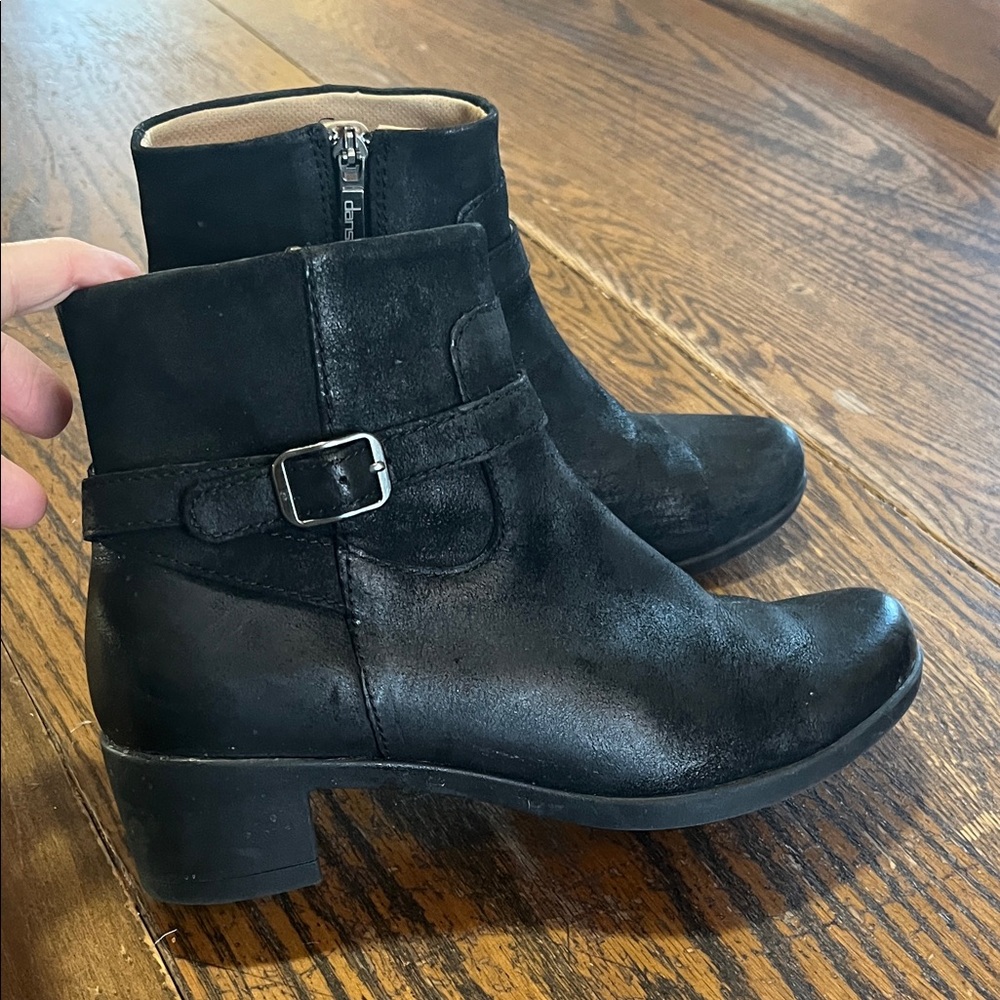 Dansko Cagney Black suede Ankle Boots with Buckle Detail